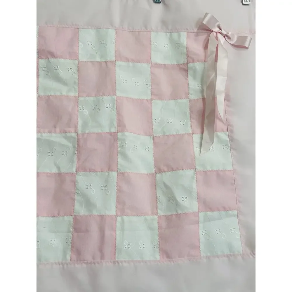 Pink Quilted Blanket Wall Hanging Handmade Country Cottage Baby Bow Eyelet Lace